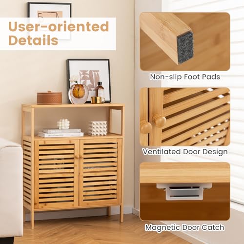 RELAX4LIFE Bamboo Storage Cabinet, Floor-Standing Bathroom Cabinet Cupboard with Louver Door & Open Shelves, Display Shelf Storage Organizer Unit for Kitchen Living Room Hallway 6 RELAX4LIFE Bamboo Storage Cabinet, Floor-Standing Bathroom Cabinet Cupboard with Louver Door & Open Shelves, Display Shelf Storage Organizer Unit for Kitchen Living Room Hallway - Image 6