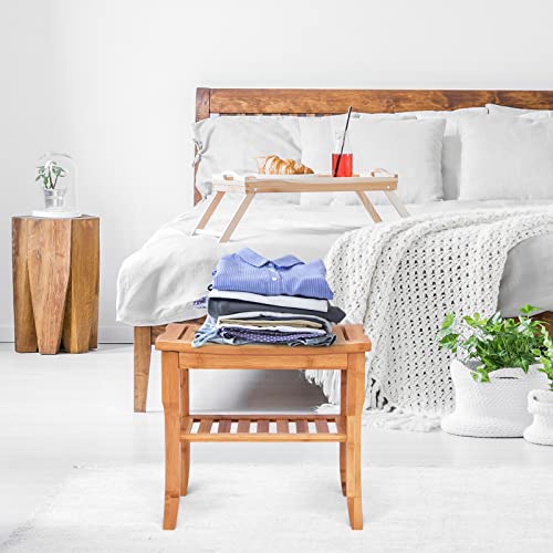 RELAX4LIFE Bathroom Stool, Bamboo Shower Bench Seat with Storage Shelf, Waterproof Bath Organizer Stool Living Room Bedroom Garden 2 RELAX4LIFE Bathroom Stool, Bamboo Shower Bench Seat with Storage Shelf, Waterproof Bath Organizer Stool Living Room Bedroom Garden - Image 2