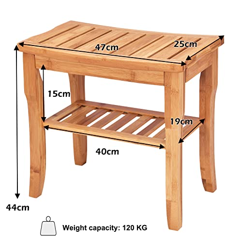 RELAX4LIFE Bathroom Stool, Bamboo Shower Bench Seat with Storage Shelf, Waterproof Bath Organizer Stool Living Room Bedroom Garden 3 RELAX4LIFE Bathroom Stool, Bamboo Shower Bench Seat with Storage Shelf, Waterproof Bath Organizer Stool Living Room Bedroom Garden - Image 3