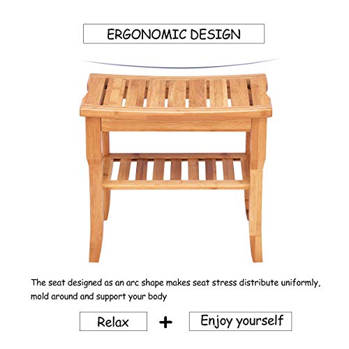 RELAX4LIFE Bathroom Stool, Bamboo Shower Bench Seat with Storage Shelf, Waterproof Bath Organizer Stool Living Room Bedroom Garden 4 RELAX4LIFE Bathroom Stool, Bamboo Shower Bench Seat with Storage Shelf, Waterproof Bath Organizer Stool Living Room Bedroom Garden - Image 4