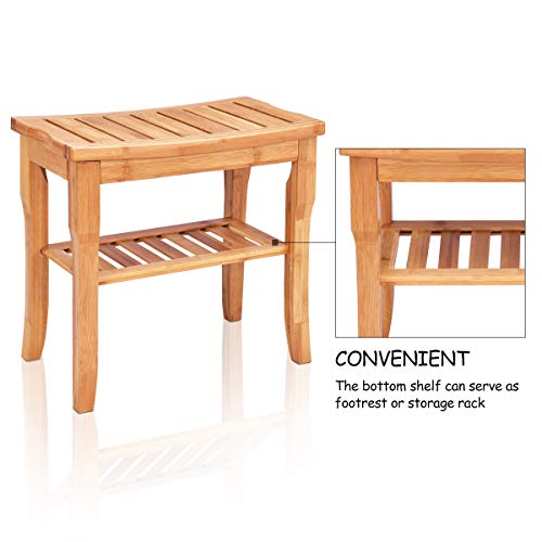 RELAX4LIFE Bathroom Stool, Bamboo Shower Bench Seat with Storage Shelf, Waterproof Bath Organizer Stool Living Room Bedroom Garden 5 RELAX4LIFE Bathroom Stool, Bamboo Shower Bench Seat with Storage Shelf, Waterproof Bath Organizer Stool Living Room Bedroom Garden - Image 5