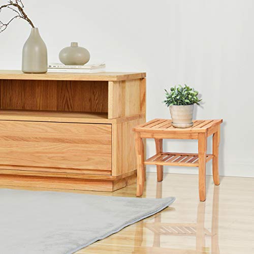 RELAX4LIFE Bathroom Stool, Bamboo Shower Bench Seat with Storage Shelf, Waterproof Bath Organizer Stool Living Room Bedroom Garden 6 RELAX4LIFE Bathroom Stool, Bamboo Shower Bench Seat with Storage Shelf, Waterproof Bath Organizer Stool Living Room Bedroom Garden - Image 6