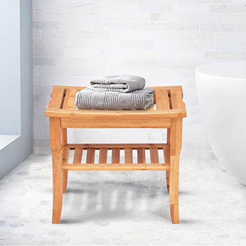 RELAX4LIFE Bathroom Stool, Bamboo Shower Bench Seat with Storage Shelf, Waterproof Bath Organizer Stool Living Room Bedroom Garden 7 RELAX4LIFE Bathroom Stool, Bamboo Shower Bench Seat with Storage Shelf, Waterproof Bath Organizer Stool Living Room Bedroom Garden - Image 7