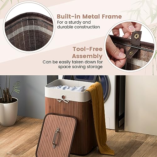 RELAX4LIFE Laundry Basket with Lid, 72L Bamboo Laundry Hamper with Removable Liner Bag, Large Capacity Clothes Hamper Bins for Laundry Room Bedroom Bathroom (Coffee) 2 RELAX4LIFE Laundry Basket with Lid, 72L Bamboo Laundry Hamper with Removable Liner Bag, Large Capacity Clothes Hamper Bins for Laundry Room Bedroom Bathroom (Coffee) - Image 2