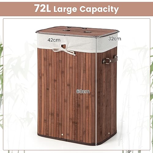 RELAX4LIFE Laundry Basket with Lid, 72L Bamboo Laundry Hamper with Removable Liner Bag, Large Capacity Clothes Hamper Bins for Laundry Room Bedroom Bathroom (Coffee) 4 RELAX4LIFE Laundry Basket with Lid, 72L Bamboo Laundry Hamper with Removable Liner Bag, Large Capacity Clothes Hamper Bins for Laundry Room Bedroom Bathroom (Coffee) - Image 4