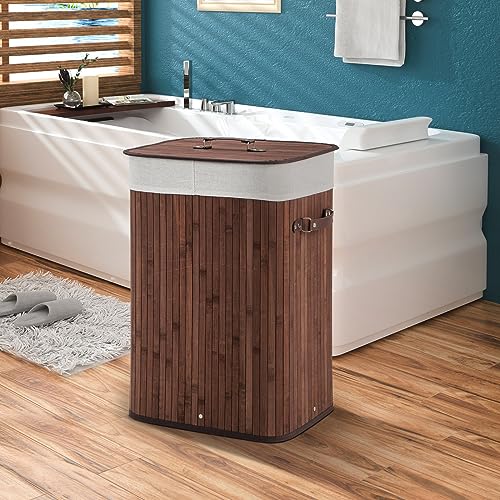 RELAX4LIFE Laundry Basket with Lid, 72L Bamboo Laundry Hamper with Removable Liner Bag, Large Capacity Clothes Hamper Bins for Laundry Room Bedroom Bathroom (Coffee) 6 RELAX4LIFE Laundry Basket with Lid, 72L Bamboo Laundry Hamper with Removable Liner Bag, Large Capacity Clothes Hamper Bins for Laundry Room Bedroom Bathroom (Coffee) - Image 6