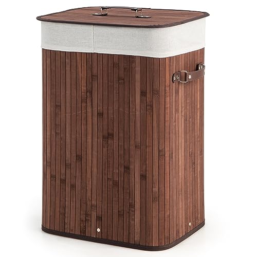 RELAX4LIFE Laundry Basket with Lid, 72L Bamboo Laundry Hamper with Removable Liner Bag, Large Capacity Clothes Hamper Bins for Laundry Room Bedroom Bathroom (Coffee) 7 RELAX4LIFE Laundry Basket with Lid, 72L Bamboo Laundry Hamper with Removable Liner Bag, Large Capacity Clothes Hamper Bins for Laundry Room Bedroom Bathroom (Coffee) - Image 7