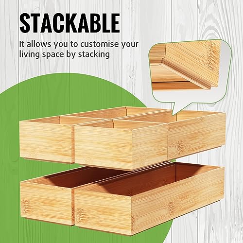 Rainsworth Stackable Drawer Organiser Bamboo - L, M, S Storage Boxes - 6-Pack Kitchen Cupboard Cutlery Drawer Organiser - Desk Tidy Organiser, Makeup Cosmetics Storage, Bathroom Storage 2 Rainsworth Stackable Drawer Organiser Bamboo - L, M, S Storage Boxes - 6-Pack Kitchen Cupboard Cutlery Drawer Organiser - Desk Tidy Organiser, Makeup Cosmetics Storage, Bathroom Storage - Image 2