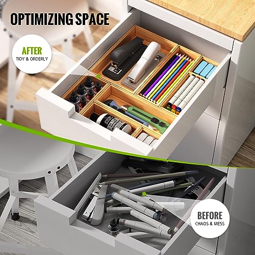 Rainsworth Stackable Drawer Organiser Bamboo - L, M, S Storage Boxes - 6-Pack Kitchen Cupboard Cutlery Drawer Organiser - Desk Tidy Organiser, Makeup Cosmetics Storage, Bathroom Storage 5 Rainsworth Stackable Drawer Organiser Bamboo - L, M, S Storage Boxes - 6-Pack Kitchen Cupboard Cutlery Drawer Organiser - Desk Tidy Organiser, Makeup Cosmetics Storage, Bathroom Storage - Image 5