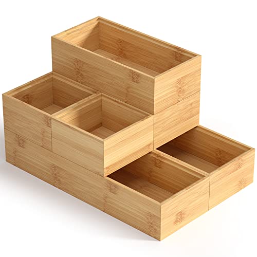Rainsworth Stackable Drawer Organiser Bamboo - L, M, S Storage Boxes - 6-Pack Kitchen Cupboard Cutlery Drawer Organiser - Desk Tidy Organiser, Makeup Cosmetics Storage, Bathroom Storage 1 Rainsworth Stackable Drawer Organiser Bamboo - L, M, S Storage Boxes - 6-Pack Kitchen Cupboard Cutlery Drawer Organiser - Desk Tidy Organiser, Makeup Cosmetics Storage, Bathroom Storage
