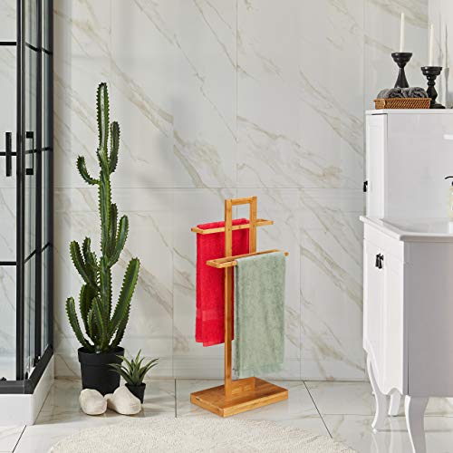 Relaxdays Towel Rail Free-Standing, Drying Rack Bamboo, 2 Arms, Bathroom and Kitchen, HWD: 88 x 35.5 x 23.5 cm, Natural 2 Relaxdays Towel Rail Free-Standing, Drying Rack Bamboo, 2 Arms, Bathroom and Kitchen, HWD: 88 x 35.5 x 23.5 cm, Natural - Image 2