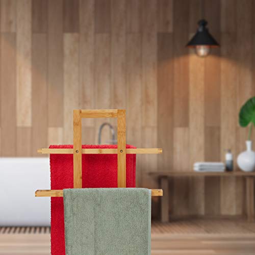 Relaxdays Towel Rail Free-Standing, Drying Rack Bamboo, 2 Arms, Bathroom and Kitchen, HWD: 88 x 35.5 x 23.5 cm, Natural 5 Relaxdays Towel Rail Free-Standing, Drying Rack Bamboo, 2 Arms, Bathroom and Kitchen, HWD: 88 x 35.5 x 23.5 cm, Natural - Image 5
