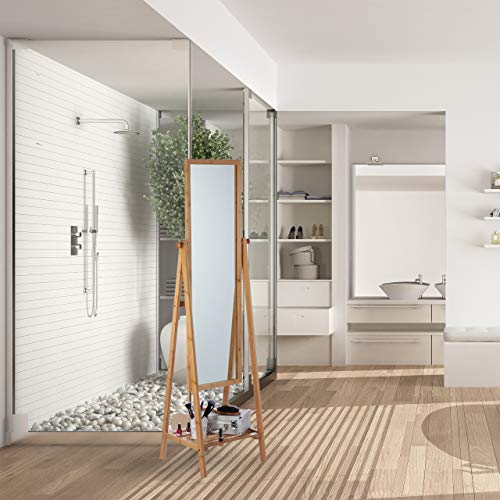 Relaxdays Bamboo Free-Standing Mirror, Swivel-Mounted, Bedroom Mirror with Drawer, HWD: 160x40x36 cm, Natural 3 Relaxdays Bamboo Free-Standing Mirror, Swivel-Mounted, Bedroom Mirror with Drawer, HWD: 160x40x36 cm, Natural - Image 3