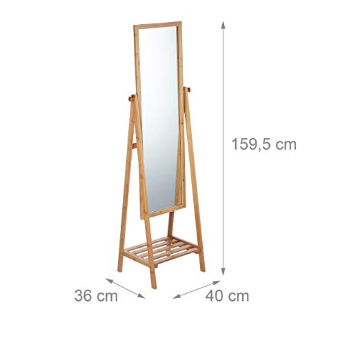 Relaxdays Bamboo Free-Standing Mirror, Swivel-Mounted, Bedroom Mirror with Drawer, HWD: 160x40x36 cm, Natural 4 Relaxdays Bamboo Free-Standing Mirror, Swivel-Mounted, Bedroom Mirror with Drawer, HWD: 160x40x36 cm, Natural - Image 4