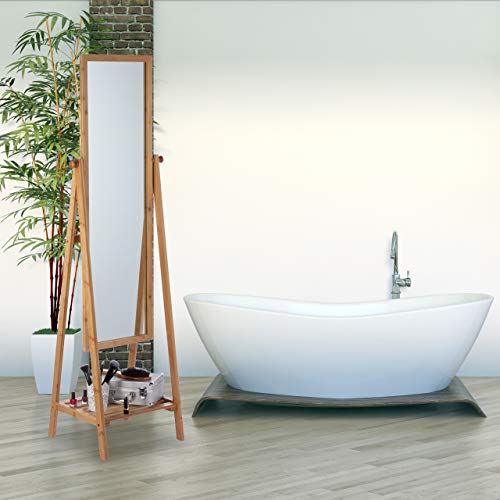 Relaxdays Bamboo Free-Standing Mirror, Swivel-Mounted, Bedroom Mirror with Drawer, HWD: 160x40x36 cm, Natural 5 Relaxdays Bamboo Free-Standing Mirror, Swivel-Mounted, Bedroom Mirror with Drawer, HWD: 160x40x36 cm, Natural - Image 5