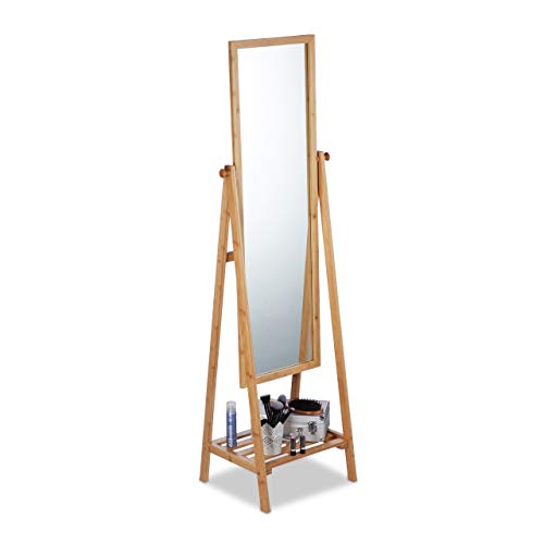 Relaxdays Bamboo Free-Standing Mirror, Swivel-Mounted, Bedroom Mirror with Drawer, HWD: 160x40x36 cm, Natural 1 Relaxdays Bamboo Free-Standing Mirror, Swivel-Mounted, Bedroom Mirror with Drawer, HWD: 160x40x36 cm, Natural