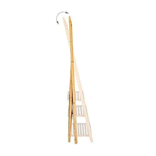 Relaxdays Bamboo Towel Rack, Folding, Small Clothes Stand, 3 Shelves 3 Towel Rails, 4 Side Hooks, Size: ca 152 x 53 x 31 cm, Wood, Natural Brown 6 Relaxdays Bamboo Towel Rack, Folding, Small Clothes Stand, 3 Shelves 3 Towel Rails, 4 Side Hooks, Size: ca 152 x 53 x 31 cm, Wood, Natural Brown - Image 6