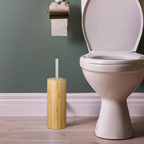 Relaxdays Bamboo WC Brush Holder and Brush, Round Stand, Wooden Toilet Bathroom Butler H x Dia: 37.5 x 10.5 cm, Natural 2 Relaxdays Bamboo WC Brush Holder and Brush, Round Stand, Wooden Toilet Bathroom Butler H x Dia: 37.5 x 10.5 cm, Natural - Image 2