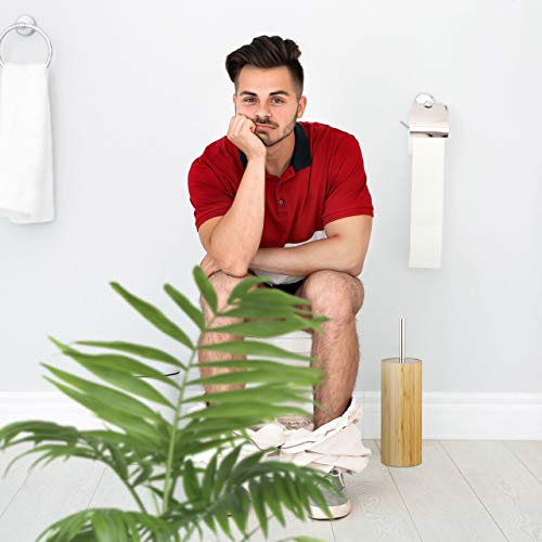 Relaxdays Bamboo WC Brush Holder and Brush, Round Stand, Wooden Toilet Bathroom Butler H x Dia: 37.5 x 10.5 cm, Natural 3 Relaxdays Bamboo WC Brush Holder and Brush, Round Stand, Wooden Toilet Bathroom Butler H x Dia: 37.5 x 10.5 cm, Natural - Image 3