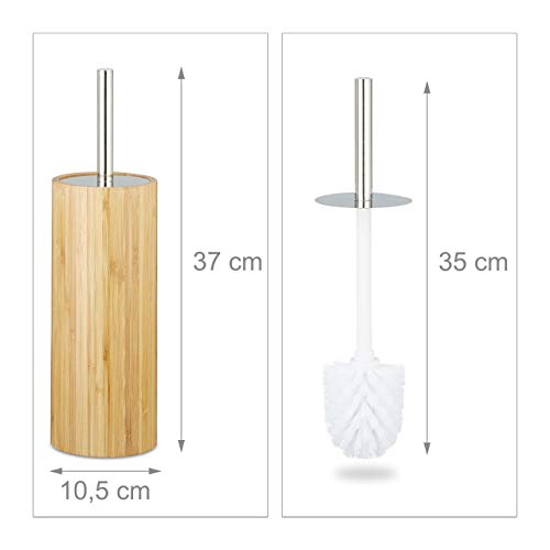 Relaxdays Bamboo WC Brush Holder and Brush, Round Stand, Wooden Toilet Bathroom Butler H x Dia: 37.5 x 10.5 cm, Natural 4 Relaxdays Bamboo WC Brush Holder and Brush, Round Stand, Wooden Toilet Bathroom Butler H x Dia: 37.5 x 10.5 cm, Natural - Image 4