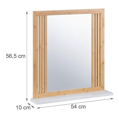 Relaxdays Bathroom Mirror with Shelf, Bamboo & MDF, Rectangular, HxWxD 56.5 x 54 x 10 cm, Wall Mounting, Natural/White 4 Relaxdays Bathroom Mirror with Shelf, Bamboo & MDF, Rectangular, HxWxD 56.5 x 54 x 10 cm, Wall Mounting, Natural/White - Image 4