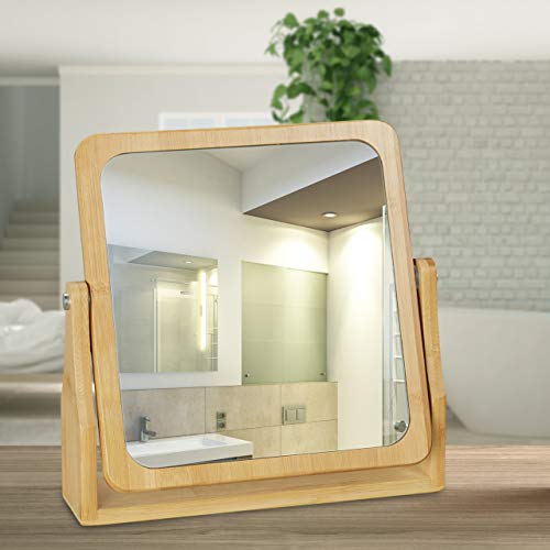 Relaxdays Cosmetic Mirror, Rotating at 360°, Angular, Freestanding, For Make-up, HWD 27x26.5x7cm, Tabletop Mirror, Bamb 2 Relaxdays Cosmetic Mirror, Rotating at 360°, Angular, Freestanding, For Make-up, HWD 27x26.5x7cm, Tabletop Mirror, Bamb - Image 2