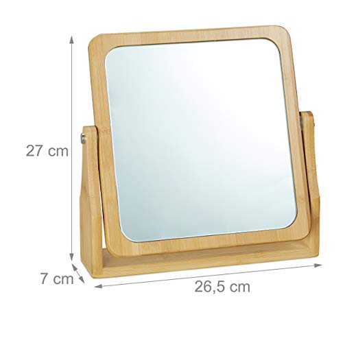Relaxdays Cosmetic Mirror, Rotating at 360°, Angular, Freestanding, For Make-up, HWD 27x26.5x7cm, Tabletop Mirror, Bamb 4 Relaxdays Cosmetic Mirror, Rotating at 360°, Angular, Freestanding, For Make-up, HWD 27x26.5x7cm, Tabletop Mirror, Bamb - Image 4