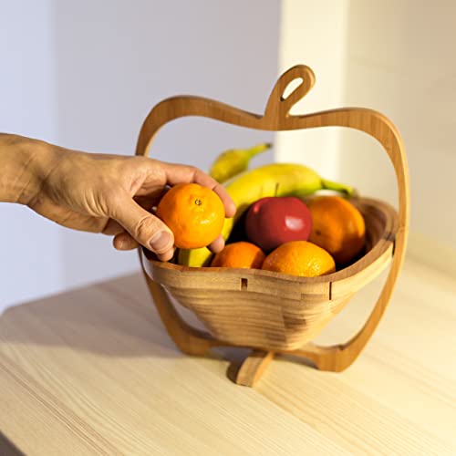 Relaxdays Foldable Apple-Shaped Basket: 30 x 27 x 22.5 cm Folding Bamboo Fruit Bowl Holder Basket And Cutting Board Wooden Fruit Bowl With An Apple-Design, Natural Brown 2 Relaxdays Foldable Apple-Shaped Basket: 30 x 27 x 22.5 cm Folding Bamboo Fruit Bowl Holder Basket And Cutting Board Wooden Fruit Bowl With An Apple-Design, Natural Brown - Image 2