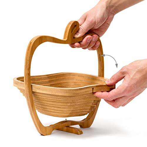 Relaxdays Foldable Apple-Shaped Basket: 30 x 27 x 22.5 cm Folding Bamboo Fruit Bowl Holder Basket And Cutting Board Wooden Fruit Bowl With An Apple-Design, Natural Brown 6 Relaxdays Foldable Apple-Shaped Basket: 30 x 27 x 22.5 cm Folding Bamboo Fruit Bowl Holder Basket And Cutting Board Wooden Fruit Bowl With An Apple-Design, Natural Brown - Image 6