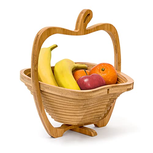Relaxdays Foldable Apple-Shaped Basket: 30 x 27 x 22.5 cm Folding Bamboo Fruit Bowl Holder Basket And Cutting Board Wooden Fruit Bowl With An Apple-Design, Natural Brown 1 Relaxdays Foldable Apple-Shaped Basket: 30 x 27 x 22.5 cm Folding Bamboo Fruit Bowl Holder Basket And Cutting Board Wooden Fruit Bowl With An Apple-Design, Natural Brown