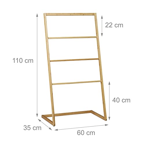 Relaxdays Freestanding Bamboo Towel Holder, 4 Rails, Clothes Valet Stand, HxWxD 110 x 60 x 35 cm, Natural 4 Relaxdays Freestanding Bamboo Towel Holder, 4 Rails, Clothes Valet Stand, HxWxD 110 x 60 x 35 cm, Natural - Image 4