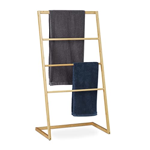 Relaxdays Freestanding Bamboo Towel Holder, 4 Rails, Clothes Valet Stand, HxWxD 110 x 60 x 35 cm, Natural 1 Relaxdays Freestanding Bamboo Towel Holder, 4 Rails, Clothes Valet Stand, HxWxD 110 x 60 x 35 cm, Natural