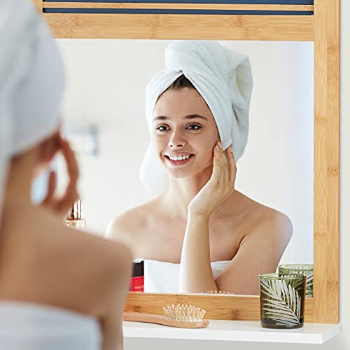 Relaxdays Wall-Mount Bathroom Shelf, Ornate Vanity Mirror, Bamboo, Hanging, HWD: 61 x 53 x 15 cm, Natural-White 3 Relaxdays Wall-Mount Bathroom Shelf, Ornate Vanity Mirror, Bamboo, Hanging, HWD: 61 x 53 x 15 cm, Natural-White - Image 3