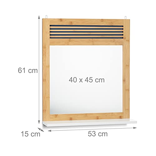 Relaxdays Wall-Mount Bathroom Shelf, Ornate Vanity Mirror, Bamboo, Hanging, HWD: 61 x 53 x 15 cm, Natural-White 4 Relaxdays Wall-Mount Bathroom Shelf, Ornate Vanity Mirror, Bamboo, Hanging, HWD: 61 x 53 x 15 cm, Natural-White - Image 4
