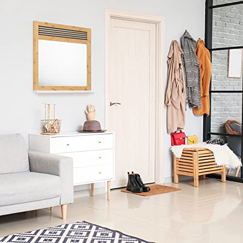 Relaxdays Wall-Mount Bathroom Shelf, Ornate Vanity Mirror, Bamboo, Hanging, HWD: 61 x 53 x 15 cm, Natural-White 5 Relaxdays Wall-Mount Bathroom Shelf, Ornate Vanity Mirror, Bamboo, Hanging, HWD: 61 x 53 x 15 cm, Natural-White - Image 5