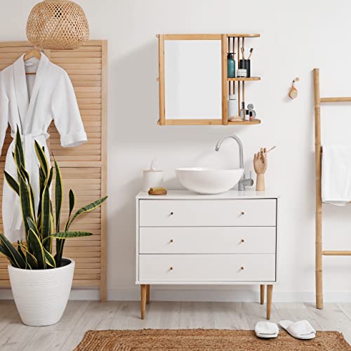 Relaxdays Wall Shelf with Mirror, Bamboo, 2 Half Open Shelves, 53x62x20 cm, Bathroom, Hanging, Cabinet, Natural Wood 2 Relaxdays Wall Shelf with Mirror, Bamboo, 2 Half Open Shelves, 53x62x20 cm, Bathroom, Hanging, Cabinet, Natural Wood - Image 2