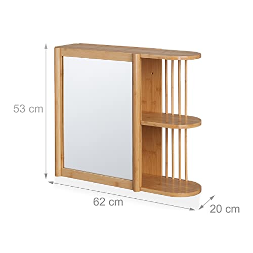 Relaxdays Wall Shelf with Mirror, Bamboo, 2 Half Open Shelves, 53x62x20 cm, Bathroom, Hanging, Cabinet, Natural Wood 3 Relaxdays Wall Shelf with Mirror, Bamboo, 2 Half Open Shelves, 53x62x20 cm, Bathroom, Hanging, Cabinet, Natural Wood - Image 3
