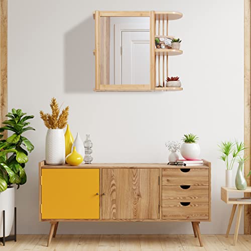 Relaxdays Wall Shelf with Mirror, Bamboo, 2 Half Open Shelves, 53x62x20 cm, Bathroom, Hanging, Cabinet, Natural Wood 5 Relaxdays Wall Shelf with Mirror, Bamboo, 2 Half Open Shelves, 53x62x20 cm, Bathroom, Hanging, Cabinet, Natural Wood - Image 5