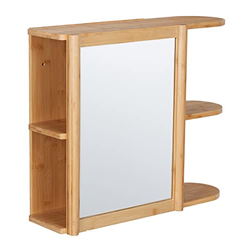 Relaxdays Wall Shelf with Mirror, Bamboo, 2 Half Open Shelves, 53x62x20 cm, Bathroom, Hanging, Cabinet, Natural Wood 6 Relaxdays Wall Shelf with Mirror, Bamboo, 2 Half Open Shelves, 53x62x20 cm, Bathroom, Hanging, Cabinet, Natural Wood - Image 6