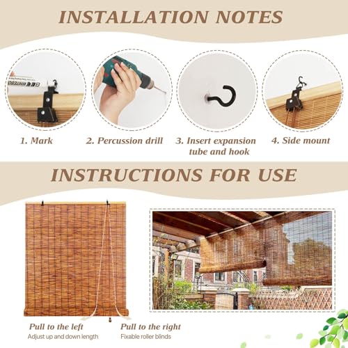 Retro Bamboo Roller Blind - 60 to 140cm Wide, Anti-UV, Outdoor Reed Curtains With Lifter, Sunshade Roll Up Bamboo Shades, Waterproof Kitchen Roller Blinds 6 Retro Bamboo Roller Blind - 60 to 140cm Wide, Anti-UV, Outdoor Reed Curtains With Lifter, Sunshade Roll Up Bamboo Shades, Waterproof Kitchen Roller Blinds - Image 6