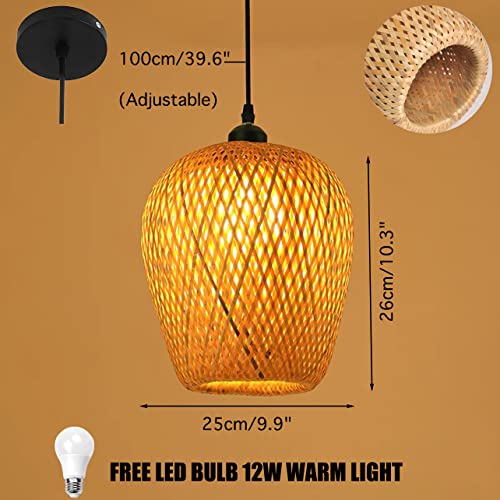 SHIKUN Bamboo Woven Lantern Lampshade Ceiling Light Vietnamese Style Pendant Light Decorative Chandelier Ceiling Lamp for Restaurant, Corridor, Living Room, Bar, Coffee, 25 x 26CM 6 SHIKUN Bamboo Woven Lantern Lampshade Ceiling Light Vietnamese Style Pendant Light Decorative Chandelier Ceiling Lamp for Restaurant, Corridor, Living Room, Bar, Coffee, 25 x 26CM - Image 6