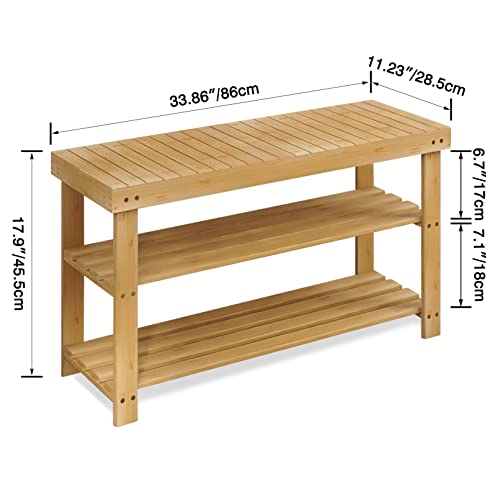 SMIBUY Bamboo Shoe Rack Bench, 3-Tier Shoe Organizer Storage Shelf for Entryway Hallway Bathroom Living Room (Natural) 2 SMIBUY Bamboo Shoe Rack Bench, 3-Tier Shoe Organizer Storage Shelf for Entryway Hallway Bathroom Living Room (Natural) - Image 2