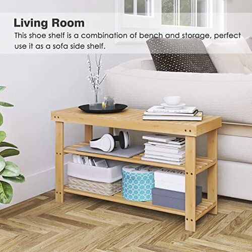 SMIBUY Bamboo Shoe Rack Bench, 3-Tier Shoe Organizer Storage Shelf for Entryway Hallway Bathroom Living Room (Natural) 4 SMIBUY Bamboo Shoe Rack Bench, 3-Tier Shoe Organizer Storage Shelf for Entryway Hallway Bathroom Living Room (Natural) - Image 4