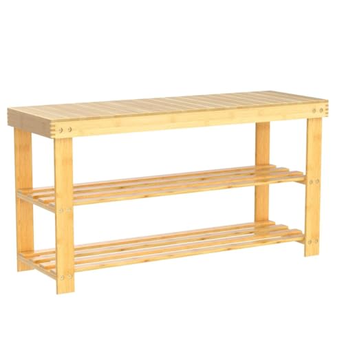 SMIBUY Bamboo Shoe Rack Bench, 3-Tier Shoe Organizer Storage Shelf for Entryway Hallway Bathroom Living Room (Natural) 5 SMIBUY Bamboo Shoe Rack Bench, 3-Tier Shoe Organizer Storage Shelf for Entryway Hallway Bathroom Living Room (Natural) - Image 5