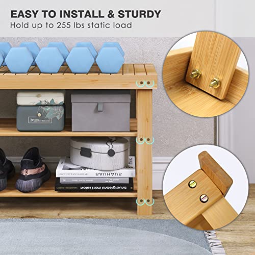 SMIBUY Bamboo Shoe Rack Bench, 3-Tier Shoe Organizer Storage Shelf for Entryway Hallway Bathroom Living Room (Natural) 6 SMIBUY Bamboo Shoe Rack Bench, 3-Tier Shoe Organizer Storage Shelf for Entryway Hallway Bathroom Living Room (Natural) - Image 6