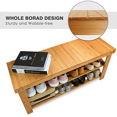 SMIBUY Bamboo Shoe Rack Bench, 3-Tier Shoe Organizer Storage Shelf for Entryway Hallway Bathroom Living Room (Natural) 7 SMIBUY Bamboo Shoe Rack Bench, 3-Tier Shoe Organizer Storage Shelf for Entryway Hallway Bathroom Living Room (Natural) - Image 7