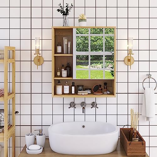 SMIBUY Bathroom Mirror Cabinet Wall Mounted, Bamboo Space Saver Medicine Cabinet, Wall Hanging Over Toilet Storage Cabinet with Mirror Door and Adjustable Shelf (Natural) 2 SMIBUY Bathroom Mirror Cabinet Wall Mounted, Bamboo Space Saver Medicine Cabinet, Wall Hanging Over Toilet Storage Cabinet with Mirror Door and Adjustable Shelf (Natural) - Image 2