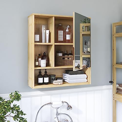 SMIBUY Bathroom Mirror Cabinet Wall Mounted, Bamboo Space Saver Medicine Cabinet, Wall Hanging Over Toilet Storage Cabinet with Mirror Door and Adjustable Shelf (Natural) 4 SMIBUY Bathroom Mirror Cabinet Wall Mounted, Bamboo Space Saver Medicine Cabinet, Wall Hanging Over Toilet Storage Cabinet with Mirror Door and Adjustable Shelf (Natural) - Image 4