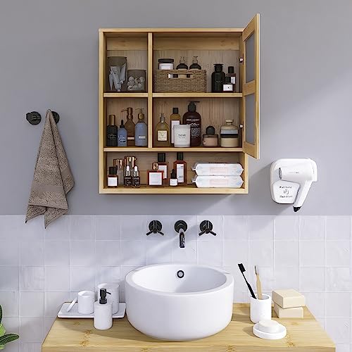 SMIBUY Bathroom Mirror Cabinet Wall Mounted, Bamboo Space Saver Medicine Cabinet, Wall Hanging Over Toilet Storage Cabinet with Mirror Door and Adjustable Shelf (Natural) 5 SMIBUY Bathroom Mirror Cabinet Wall Mounted, Bamboo Space Saver Medicine Cabinet, Wall Hanging Over Toilet Storage Cabinet with Mirror Door and Adjustable Shelf (Natural) - Image 5