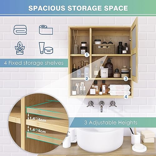 SMIBUY Bathroom Mirror Cabinet Wall Mounted, Bamboo Space Saver Medicine Cabinet, Wall Hanging Over Toilet Storage Cabinet with Mirror Door and Adjustable Shelf (Natural) 6 SMIBUY Bathroom Mirror Cabinet Wall Mounted, Bamboo Space Saver Medicine Cabinet, Wall Hanging Over Toilet Storage Cabinet with Mirror Door and Adjustable Shelf (Natural) - Image 6